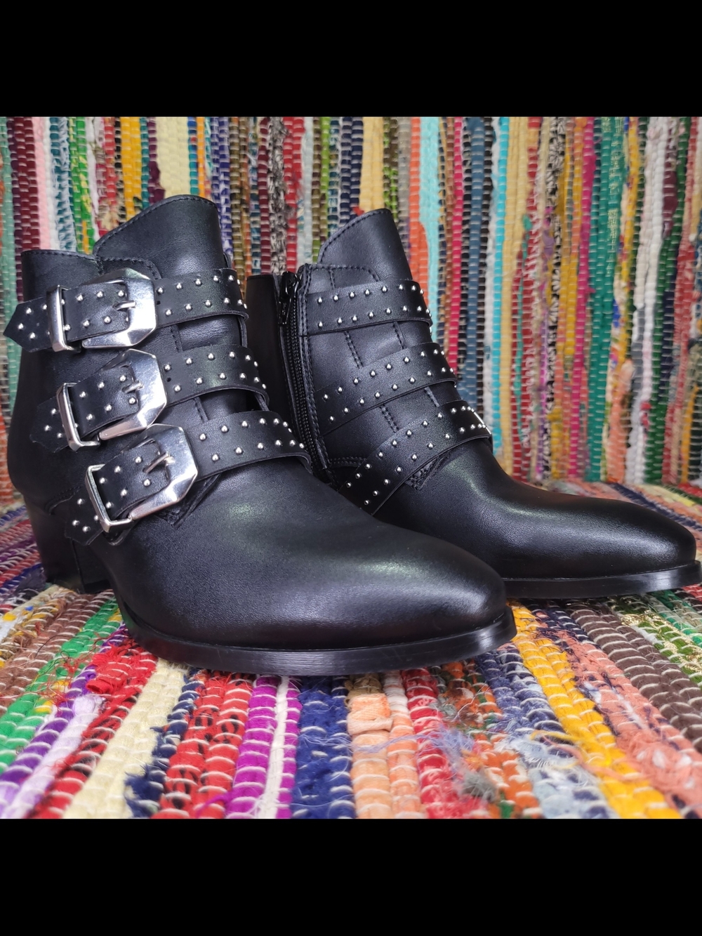 Ava Boots Studded Triple Buckle Side Zip Womens US 7 By Vegetarian Shoes